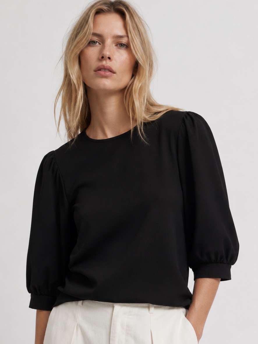 Amanda Uprichard Reese Puff Sleeve Too In Black